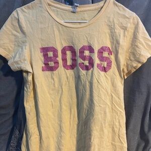 Graphic Tee with Bold Pink 'BOSS' Design
